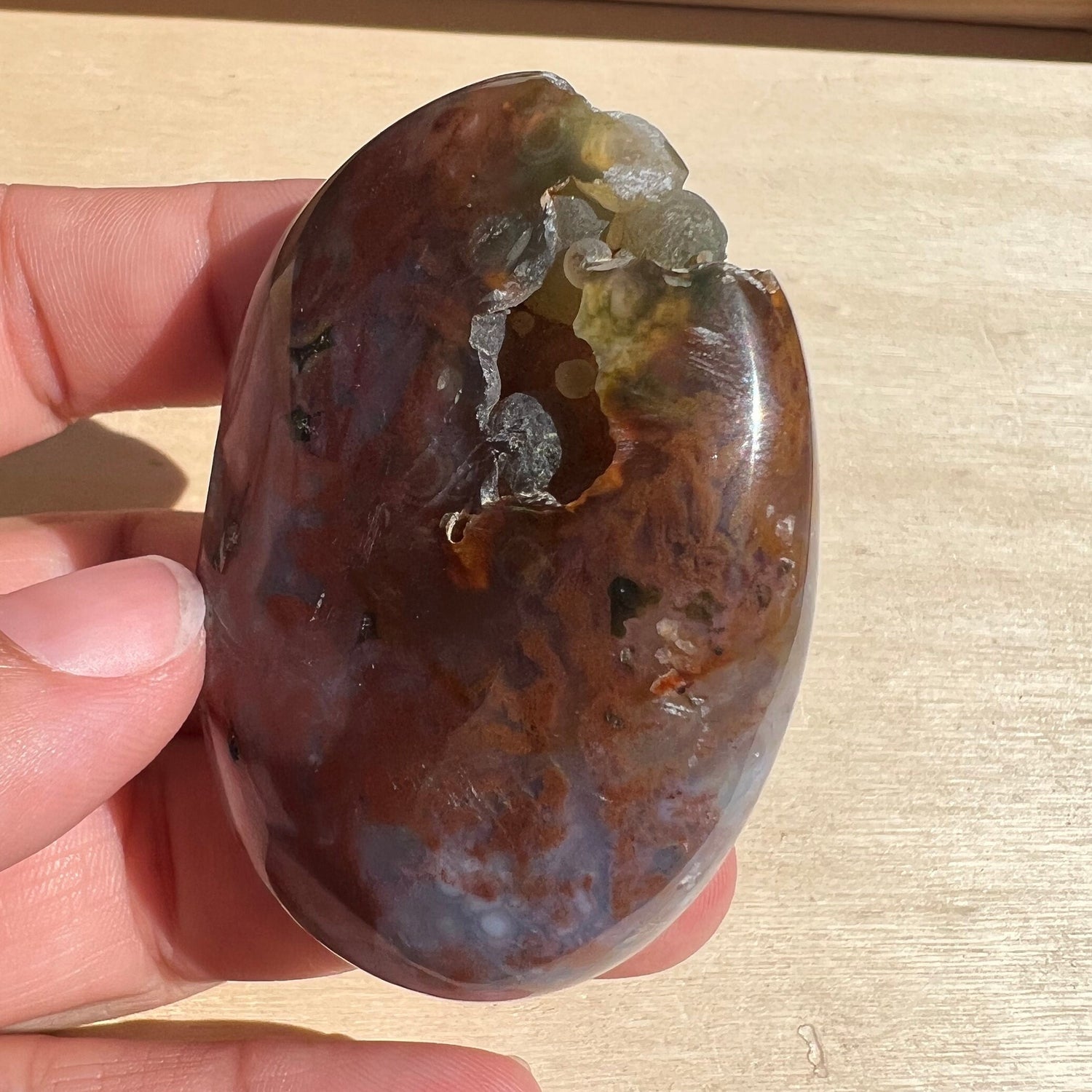 Rare Botryoidal 8th Vein Ocean Jasper Palmstone with Large Druzy | Ocean Jasper pocket Stone