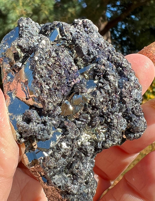 Sparkly Octahedral Pyrite Specimen with Black Sphalerite and Chalcopyrite from Huanzala, Peru