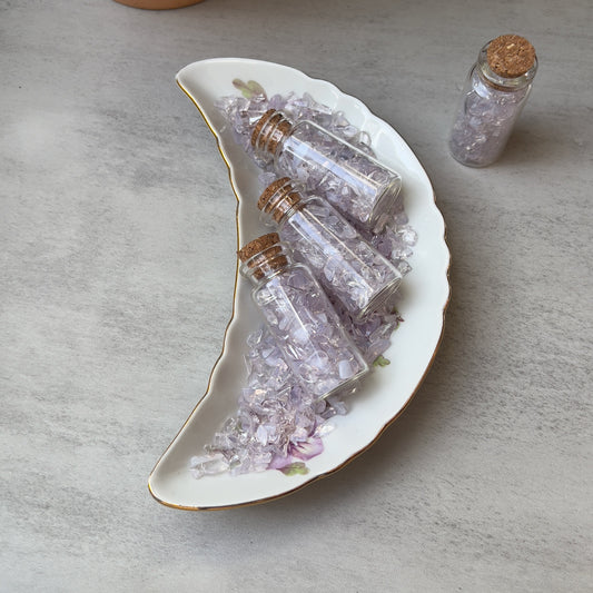 Rare Lavender Moon Quartz Chips in a Wish Bottle | Lavender Moon Quartz from Brazil | Rare Crystals and Minerals | Crystal Grid Supply
