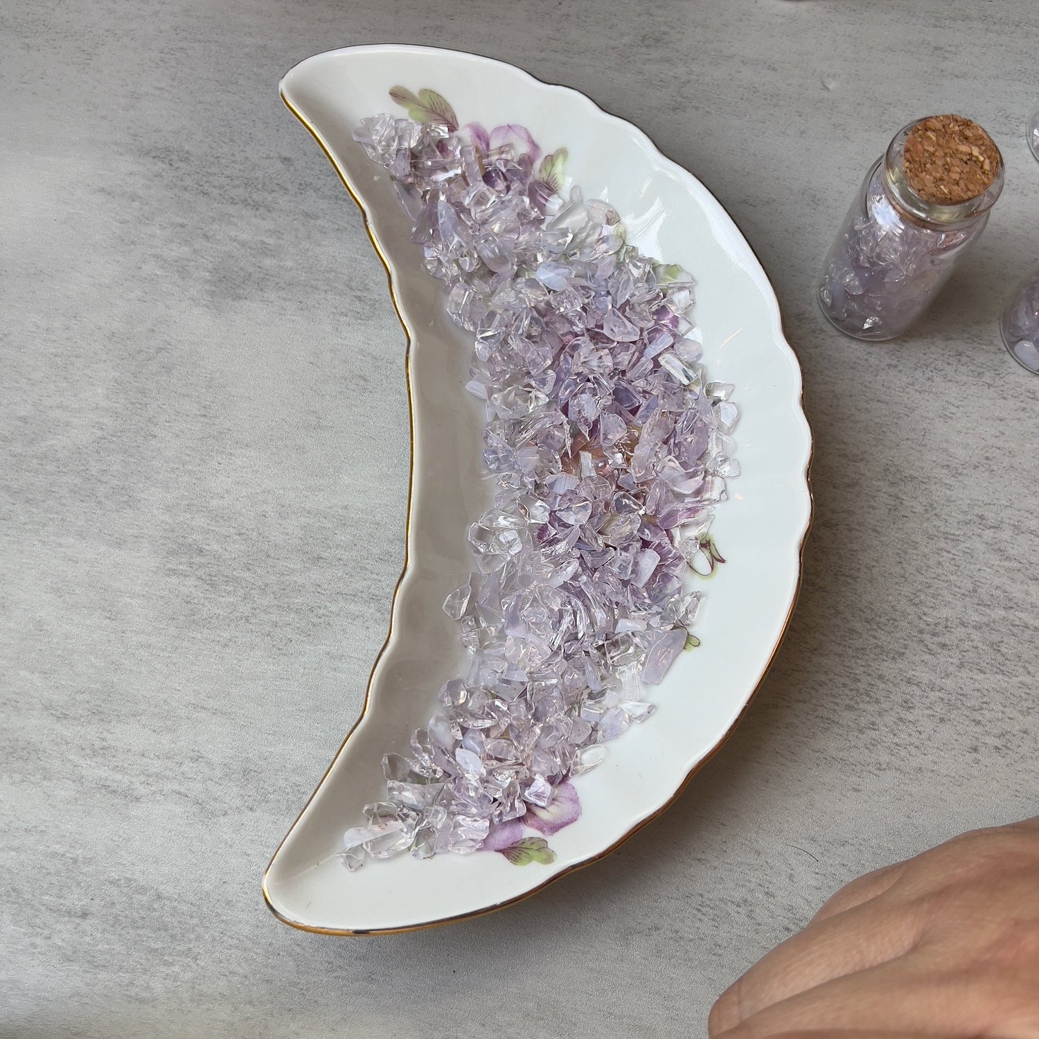 Rare Lavender Moon Quartz Chips in a Wish Bottle | Lavender Moon Quartz from Brazil | Rare Crystals and Minerals | Crystal Grid Supply